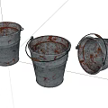 Industrial Equipment Three Rusty Metal Buckets With Handles And Vintage Look