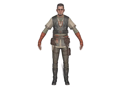 Male Warrior Character In Leather Armor Ready For Wild Creature Encounters 3d model