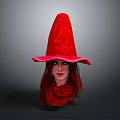 Game Movie Character With Red Pointed Wizard Hat Long Red Hair And Green Eyes