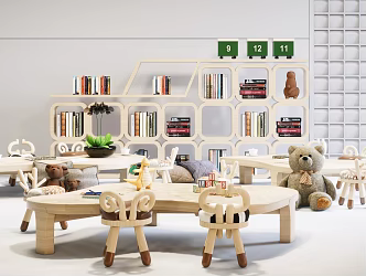 Modern children's table and chair floor lamp combination 3d model