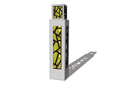 Modern Outdoor Lamp With White Column And Yellow Geometric Patterned Panels 3d model