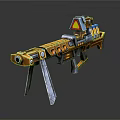 Sci-Fi Rifle Design With Yellow Blue Color Stand And Red Triangle Sign