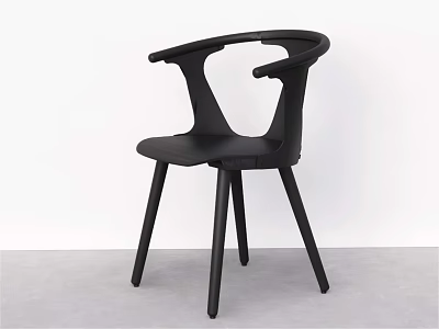 Black Modern Dining Chair With Curved Backrest And Armrests On Slim Wooden Legs 3d model