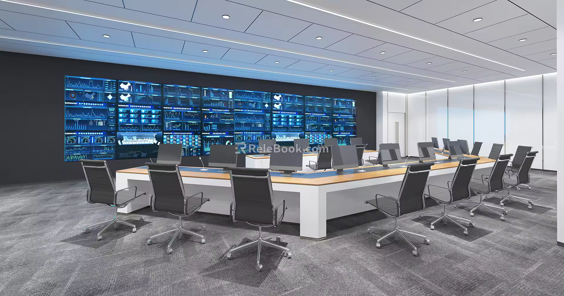 Multi-functional command hall of modern monitoring room 3d model