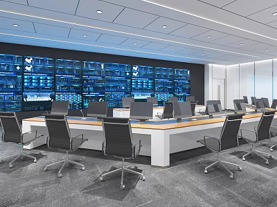 Multi-functional command hall of modern monitoring room 3d model