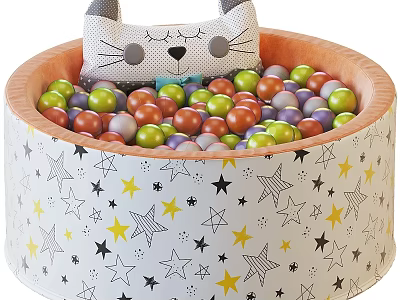 Kids Ball Pit With Colorful Balls Star Pattern And Cat Shaped Cushion 3d model