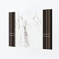 Modern Sofa Backdrop Wall with White Marble Texture and Black Vertical Lines 3d model