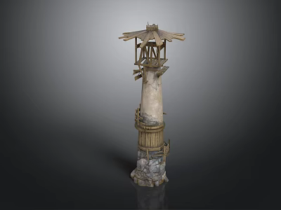 Traditional Architectural Tower with Wooden Roof Stone Base and Decorative Elements 3d model