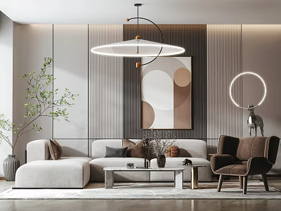 Modern Living Room Sofa Coffee Table Set With Throw Pillows Artwork And Lighting 3d model