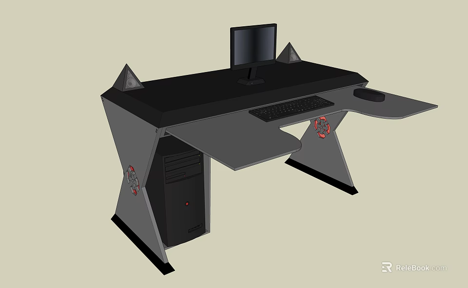 Modern Gaming Desk With Computer Monitor Keyboard Mouse And Red Accent Design 3d model 
