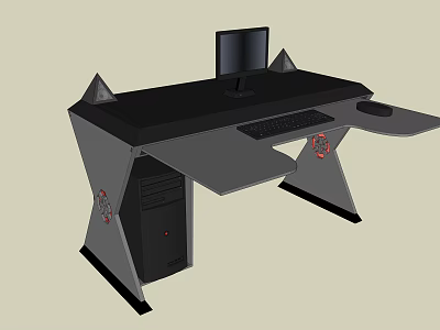 Modern Gaming Desk With Computer Monitor Keyboard Mouse And Red Accent Design 3d model