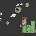 Cartoon Scene With Floating Islands Pink Castle Clouds Green Grass And Mushrooms