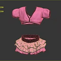 Pink V Neck Top And Layered Ruffled Skirt Set With Black Trim Fashion Design