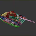 Detailed Green Military Tank Model With Camouflage Pattern And Long Barrel Tracks