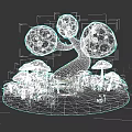 Plant Painting Featuring Blue Plant With Transparent Spherical Structures Purple Mushrooms And White Path