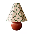 Cream Table Lamp With Green Floral Pattern Shade And Red Spherical Base 3d model
