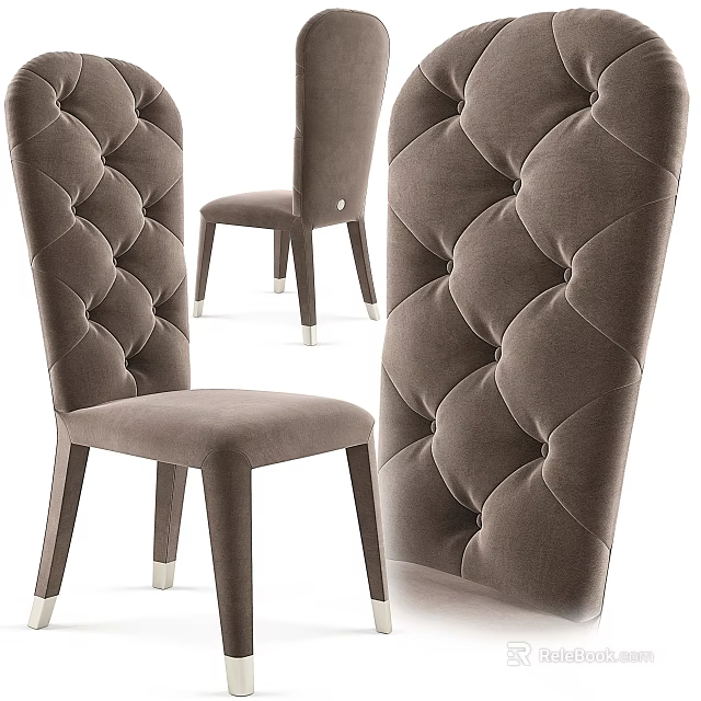 Comfortable Brown Leisure Chair With Diamond Tufted Backrest Wooden Legs And Metal Feet 3d model 