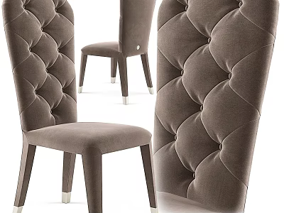Comfortable Brown Leisure Chair With Diamond Tufted Backrest Wooden Legs And Metal Feet 3d model