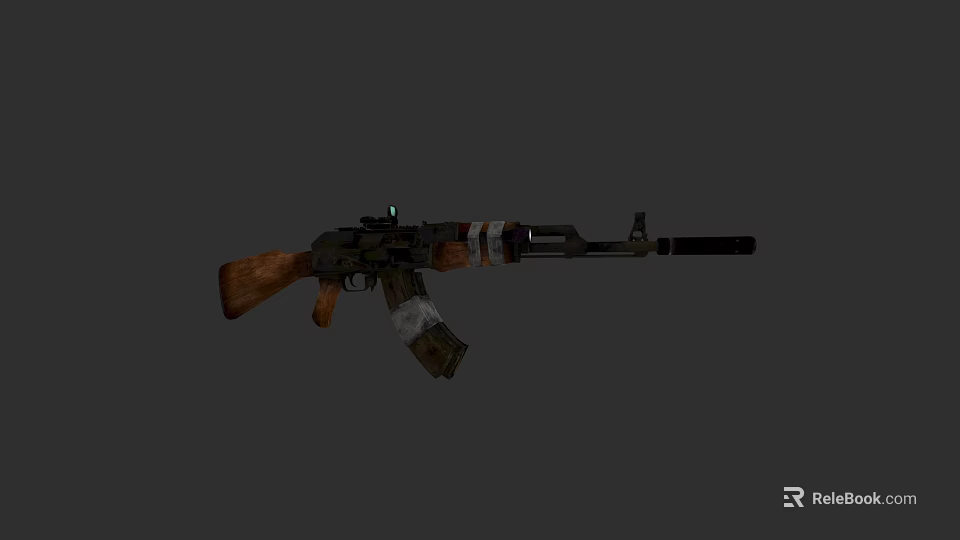 Tactical Rifle With Wooden Stock Handguard And Metal Components Scope Attachment 3d model 