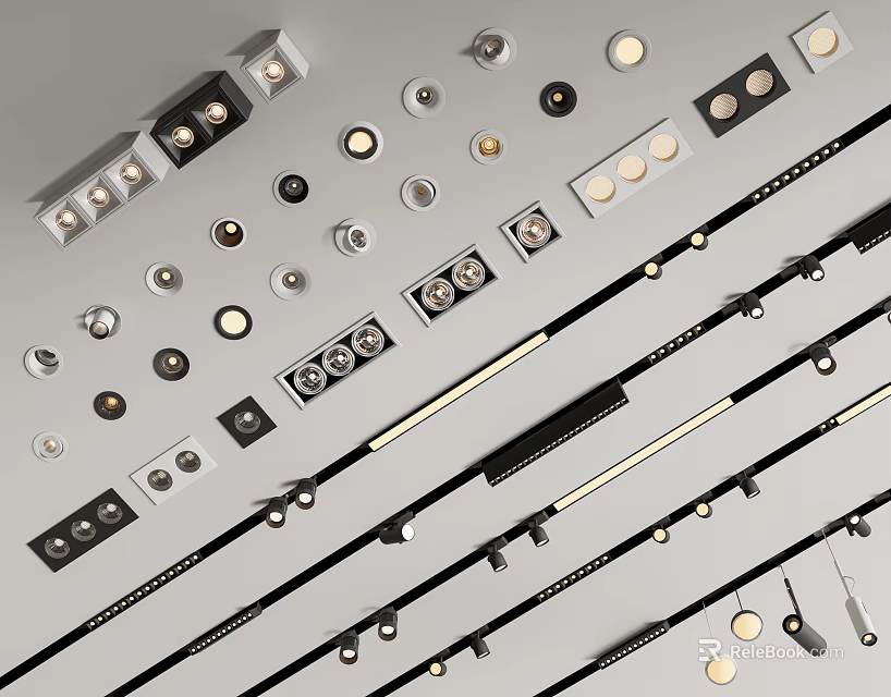 Modern Downlights and Spotlights with Various Styles and LED Lighting Options 3d model