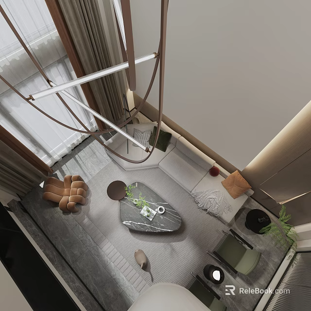 Modern Loft Living Room Interior With Sofas And Coffee Table 3d model