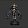 Game Movie Character with Mechanical Arms Helmet Black Outfit and Orange Accents Design