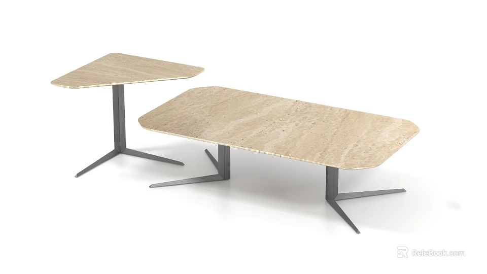 Modern Beige Marble Top Side Tables With Sturdy Black Metal Legs Design 3d model 