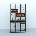 Industrial Metal Grid Design Display Shelving Unit With Signage And Potted Plants