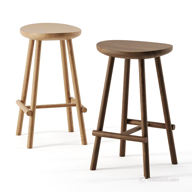 Two Modern Minimalist Wooden Bar Stools in Light and Dark Wood Tones 3d model 