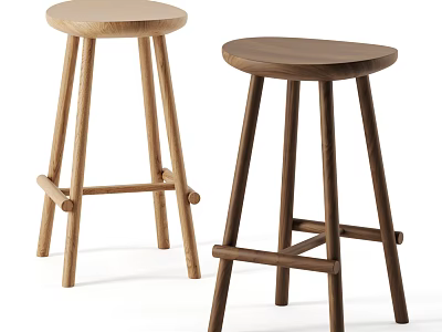 Two Modern Minimalist Wooden Bar Stools in Light and Dark Wood Tones 3d model