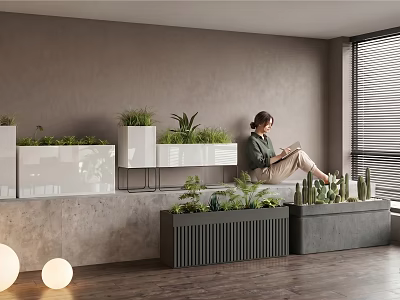 Modern Indoor Flower Stand With Green Plants And Various Designs In Living Space 3d model