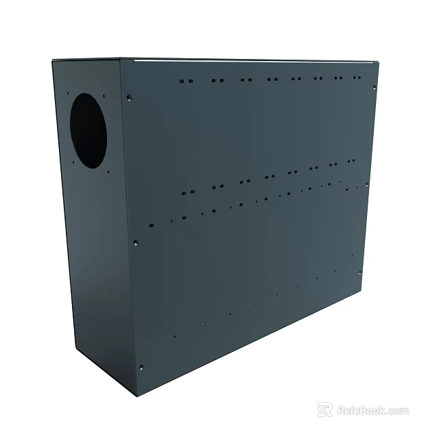 Industrial Grey Metal Enclosure With Perforated Design And Circular Hole 3d model 