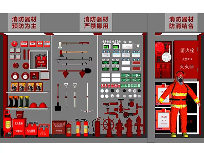 Comprehensive Collection Of Fire Safety Equipment Featuring Extinguishers Axes Hydrants And Protective Clothing 3d model