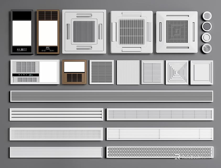 Various Air Conditioner Vents With Ceiling Wall Mounted Linear And Square Designs 3d model 