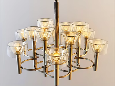 Modern Glass Chandelier with Multiple Transparent Shades and Metal Circular Ring Structure 3d model