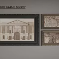 Wall Mounted Decorative Picture Frames With Large Architectural Print And Small Vintage Maps 3d model