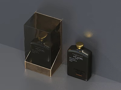 Bathroom Accessories Black Bottles With Gold Cap And Clear Box Packaging 3d model
