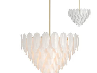 Modern White Feather Shaped Chandelier With Gold Hanging Chain For Elegant Decor 3d model
