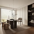 Quiet Study Middle Ancient Study Desk Combination Reading Room 3d model