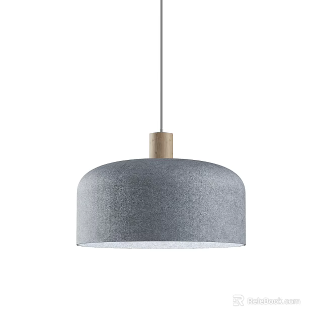 Stylish Gray Fabric Shade Pendant Light With Wooden Top Dome Shaped Design 3d model 
