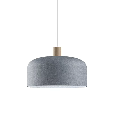 Stylish Gray Fabric Shade Pendant Light With Wooden Top Dome Shaped Design 3d model