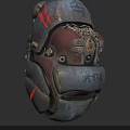 Sci-Fi Mechanical Weapon Featuring Gray Red Armor Metal Gears Bolts Worn Surface And Red Stripes