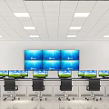 Modern Monitoring Room With Multiple Screens And Workstation Desks