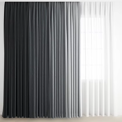 Dark Gray And White Sheer Blackout Curtains With Modern Pleated Window Design 3d model