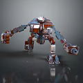 Game Movie Character Sci Fi Mech Robot With Metal Armor And Weapon In Combat Stance