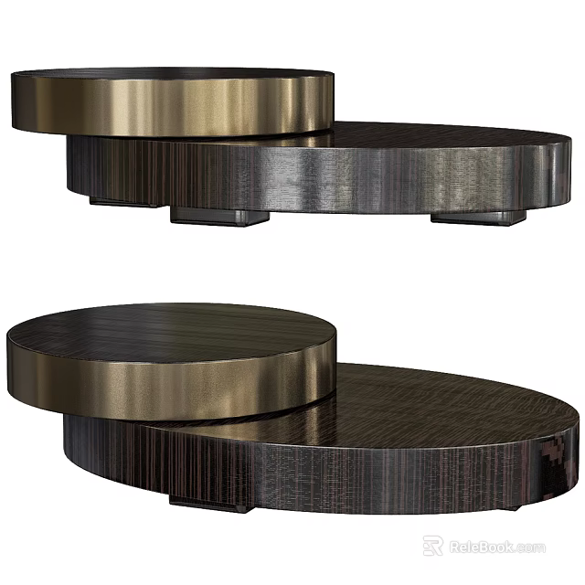 Modern Round Coffee Table With Layered Design Metal Frame And Wooden Top 3d model 