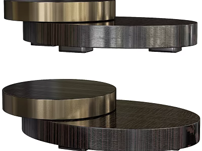 Modern Round Coffee Table With Layered Design Metal Frame And Wooden Top 3d model