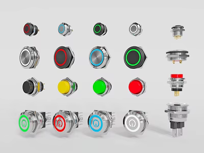 Diverse Design Push Button Switch Panels With Colorful Illuminated Rings And Metal Frames 3d model