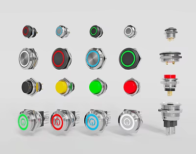 Diverse Design Push Button Switch Panels With Colorful Illuminated Rings And Metal Frames 3d model