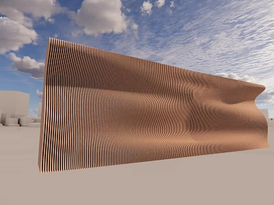 Modern Wavy Striped Wall Surface With Curved Design Against Blue Sky Background 3d model